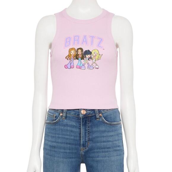 Bratz Y2K High Neck Pink Ribbed Graphic Tank Top Size XS - Picture 2 of 9